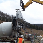 Pogo Mine - Batching 140 yrds of cellular concrete for filling void and lifting slab.