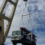 Cook Inlet- Gas platform- Loading a 38m boom pump from Davis Block onto the Svenja.