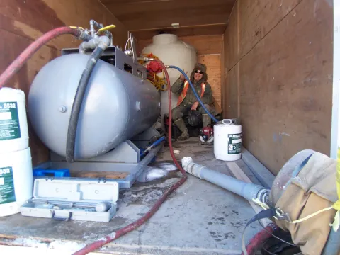 Fairbanks - Ben with foaming equipment and heat to stay thawed out.