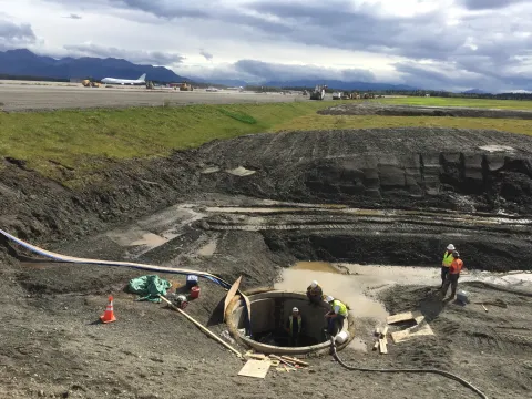 AIA - Injection pit for 54" x 400'  sliplined HDPE pipe under the taxiway.